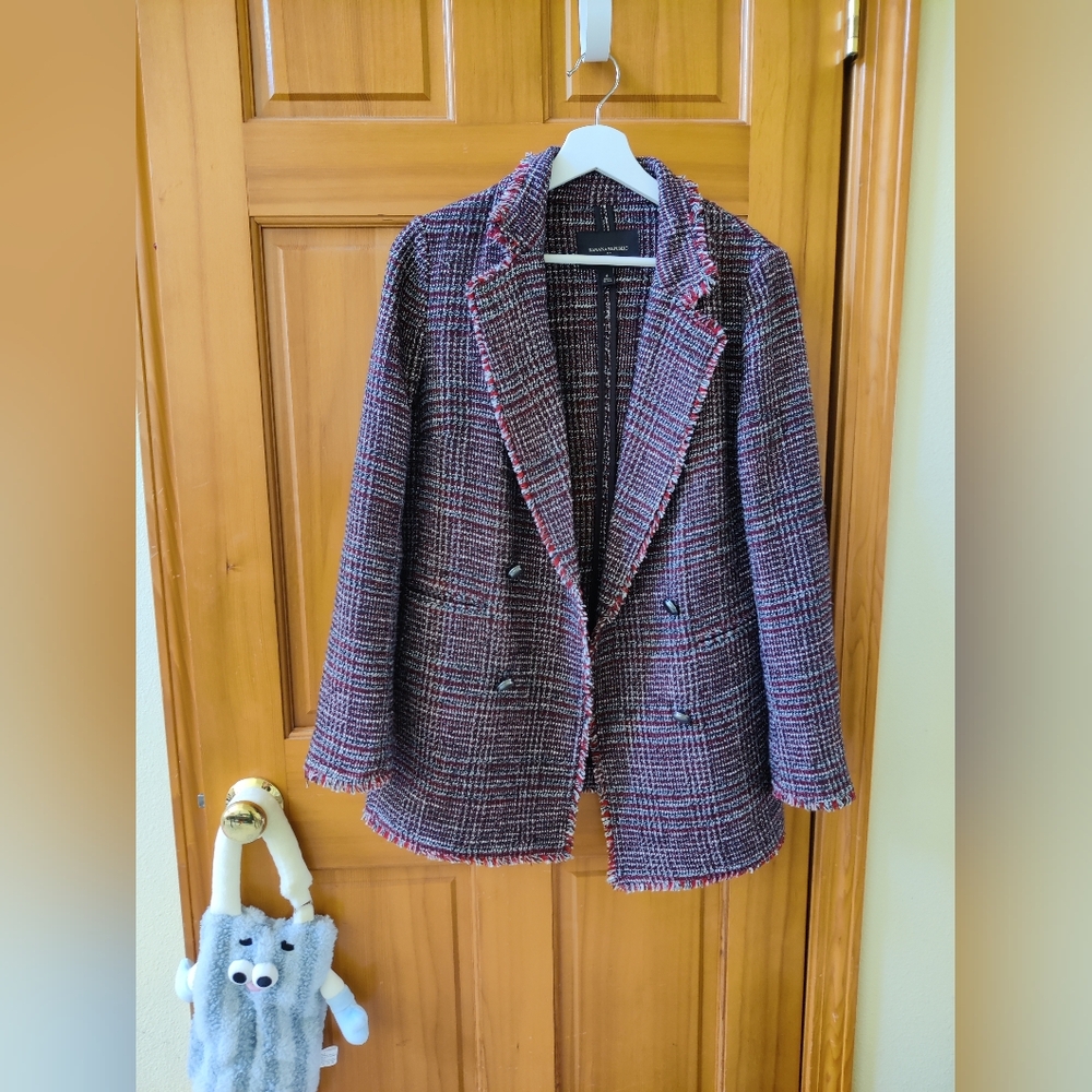 Women's Tweed Blazer - Black and Red